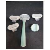 Flamingo Shaving Razor Set for Women - Original Razor Handle, 4 Blade Refills, and Shower Holder - Sage - Retail: $29