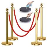 kaiyomi 4Pcs Stanchions with Red Velvet Ropes Set, 5 Feet Velvet Ropes and Posts Poles for Red Carpet Party Decoration and 360° Photo Booth (Golden) - Retail: $72
