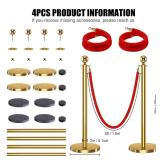 kaiyomi 4Pcs Stanchions with Red Velvet Ropes Set, 5 Feet Velvet Ropes and Posts Poles for Red Carpet Party Decoration and 360° Photo Booth (Golden) - Retail: $72