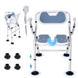 Heavy Duty Shower Chair for Inside Shower,550 lbs Foldable Shower Chair for Elderly and Disabled, Adjustable Height Chairs with Padded Arms and Back for Bathroom - Retail: $90