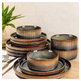 TheTerra Ceramic Dinnerware Sets for 4, 12 Pieces Porcelain Lightweight Speckled Plates and Bowls Sets, Scratch Resistant Dish Set, Oven & Microwave & Dishwasher Safe, Coca Mocha - Retail: $70