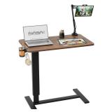 NIUTN Overbed Bedside Table with Wheels, Adjustable Hospital Bedside Desk, Rolling Laptop Table, Mobile Standing Desk, Laptop with Cup Holder & Phone/Tablet - Retail: $95