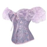 SHYMMUO Purple Corset Top for Women Off Shoulder Lace Up Renaissance Gothic Bustier Steampunk Corset Tops Halloween Costumes S - Retail: $28