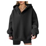ANRABESS Womens Oversized Hoodies V Neck Sweatshirts Fleece Long Sleeve Pullover Y2K Clothes 2025 Fall Trendy Outfits Black XL - Retail: $28