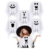 Xuhal 5 Pcs Group Halloween Costumes Ghost Pumpkin Butterfly Crayon Hippie Mexican Poncho Costume for Men Women Party Cosplay(Ghost) - Retail: $26
