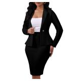 Womens Suits 2 Piece Set Business Long Sleeve Skirt Suit Elegant Bodycon Pencil Skirts Set Wear to Work Church Black XL - Retail: $51