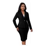 Womens Suits 2 Piece Set Business Long Sleeve Skirt Suit Elegant Bodycon Pencil Skirts Set Wear to Work Church Black XL - Retail: $51