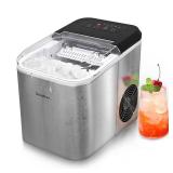 Countertop Ice Maker, 9 Ice Cubes in 6 Mins, 33 Lbs/24 Hrs, 2 Ice Cube Sizes, Self-Cleaning, Quiet Operation, Compact Design for Home/Office/Kitchen/Camping (Stainless Steel)