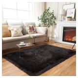 EasyJoy Ultra Soft Fluffy Shaggy Area Rug Faux Fur Rug Chair Cover Seat Pad Fuzzy Area Rug for Bedroom Floor Sofa Living Room (4 x 6 ft Rectangle, Black)