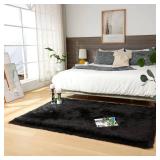 EasyJoy Ultra Soft Fluffy Shaggy Area Rug Faux Fur Rug Chair Cover Seat Pad Fuzzy Area Rug for Bedroom Floor Sofa Living Room (4 x 6 ft Rectangle, Black)