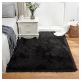 EasyJoy Ultra Soft Fluffy Shaggy Area Rug Faux Fur Rug Chair Cover Seat Pad Fuzzy Area Rug for Bedroom Floor Sofa Living Room (4 x 6 ft Rectangle, Black)