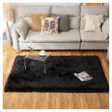 EasyJoy Ultra Soft Fluffy Shaggy Area Rug Faux Fur Rug Chair Cover Seat Pad Fuzzy Area Rug for Bedroom Floor Sofa Living Room (4 x 6 ft Rectangle, Black)