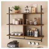 Bestier Floating Pipe Shelving Kitchen Shelves Wall Mounted 3 Tier 41.5" Ladder Coffee Bar Shelf Hanging with Circular Tube, Display Bookshelf Storage for Living Room Kitchen, Rustic Brown