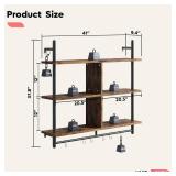 Bestier Floating Pipe Shelving Kitchen Shelves Wall Mounted 3 Tier 41.5" Ladder Coffee Bar Shelf Hanging with Circular Tube, Display Bookshelf Storage for Living Room Kitchen, Rustic Brown