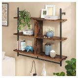 Bestier Floating Pipe Shelving Kitchen Shelves Wall Mounted 3 Tier 41.5" Ladder Coffee Bar Shelf Hanging with Circular Tube, Display Bookshelf Storage for Living Room Kitchen, Rustic Brown
