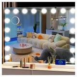 Vanity Mirror with Lights, 32 x 24 Tabletop Hollyhood Makeup Mirror, Hollywood Lighted Mirror with 18 Dimmable LED Bulbs,3 Colors Modes,Touch Control,Metal Frame,