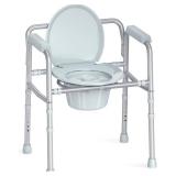 HOMLAND 3-in-1 Bedside Commode Chair with Sturdy Dual-Crossbar Support Construction, Stable Portable Commode Toilet with 7.5Qt Potty Bucket, 350 Lbs Bedside Commodes for Seniors, Silver
