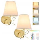 PASSICA DECOR Bow Wireless Battery Operated Wall Sconce Set of 2, Rechargeable Dimmable LED Lights with 15 Colors, Timer, Remote Control,Bow Lamp for Girls Rooms,Bedroom Living Room
