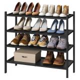 Shoe Rack for Entryway, Black Bamboo Shoe Rack 4-Tier, Stackable Shoe Organizer for Hallway Closet, Free Standing Shoe Racks for Indoor Outdoor