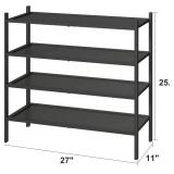 Shoe Rack for Entryway, Black Bamboo Shoe Rack 4-Tier, Stackable Shoe Organizer for Hallway Closet, Free Standing Shoe Racks for Indoor Outdoor