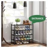 Shoe Rack for Entryway, Black Bamboo Shoe Rack 4-Tier, Stackable Shoe Organizer for Hallway Closet, Free Standing Shoe Racks for Indoor Outdoor