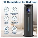 Large Humidifier for Bedroom, 9L/2.5Gal Ultrasonic Cool Mist, Easy Clean with 350ML/H Large Mist Speed, Remote control, Quiet Tower, Suitable for Kids Room Plant Yoga Study Room Office (Black)