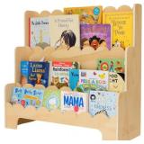 CAALMA Premium Scalloped Bookshelf for Nursery & Kids Bedroom - 29.5x27.5 in - 3-Tier Wooden Montessori Bookshelf - Kids Bookcase for Nursery, Playroom or Classroom, Minimalist Toddler Book Shelf
