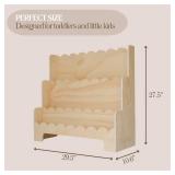 CAALMA Premium Scalloped Bookshelf for Nursery & Kids Bedroom - 29.5x27.5 in - 3-Tier Wooden Montessori Bookshelf - Kids Bookcase for Nursery, Playroom or Classroom, Minimalist Toddler Book Shelf