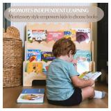 CAALMA Premium Scalloped Bookshelf for Nursery & Kids Bedroom - 29.5x27.5 in - 3-Tier Wooden Montessori Bookshelf - Kids Bookcase for Nursery, Playroom or Classroom, Minimalist Toddler Book Shelf