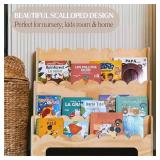 CAALMA Premium Scalloped Bookshelf for Nursery & Kids Bedroom - 29.5x27.5 in - 3-Tier Wooden Montessori Bookshelf - Kids Bookcase for Nursery, Playroom or Classroom, Minimalist Toddler Book Shelf