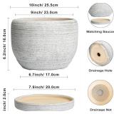SQOWL Ceramic Flower Pots - 10 Inch Plant Pot Indoor with Drainage Hole and Saucer, Modern Ceramic Planter Outdoor, Decorative Large Round Planter, Bedroom Decor, Plant Lovers Gifts, Gray
