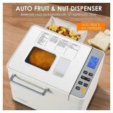 2LB Bread Maker with Yeast & Nut Dispenser, 21-in-1 Programmable Compact Bread Machine 3 Loaf Sizes 3 Crust Colors