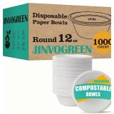 1000 Count 12 oz Paper Bowls, Disposable Compostable Bowls Bulk, Heavy Duty Biodegradable Bagasse Bowl for Snacks, Soup, and Salads, White