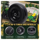 11x4.00-5 Flat Free Tire and Wheel (2 Pack),Universal 11x4-5 Solid Smooth Tractor Turf Tire with Rim, 3.4" Centered Hub and 3/4" & 5/8" Bushing, For Zero Turn Mowers and Riding Lawn Mower
