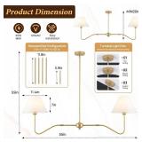 Retails for $130! 2-Light Gold Modern Linear Chandelier, 55 Inch Farmhouse Kitchen Island Lighting with White Fabric Shades, Dining Room Light Fixtures for Living Room Bedroom, Height Adjustable