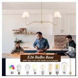 Retails for $130! 2-Light Gold Modern Linear Chandelier, 55 Inch Farmhouse Kitchen Island Lighting with White Fabric Shades, Dining Room Light Fixtures for Living Room Bedroom, Height Adjustable