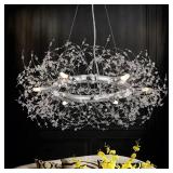 Retails for $160! Macarena Modern Crystal Chandelier Dining Room Light Fixtures Silver Firework,Chrome Large Round Pendant Hanging Lighting for Bedroom Living Room Entryway Closet Bathroom Kitchen
