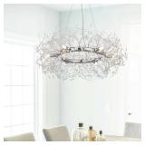 Retails for $160! Macarena Modern Crystal Chandelier Dining Room Light Fixtures Silver Firework,Chrome Large Round Pendant Hanging Lighting for Bedroom Living Room Entryway Closet Bathroom Kitchen