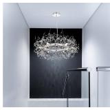 Retails for $160! Macarena Modern Crystal Chandelier Dining Room Light Fixtures Silver Firework,Chrome Large Round Pendant Hanging Lighting for Bedroom Living Room Entryway Closet Bathroom Kitchen