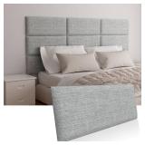 Upholstered Wall Mounted Headboard for Twin in Light Grey, Peel and Stick Wall Padding Panel Terry Cloth, 4 Panels Sized 9.84" x 23.62"