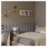 Upholstered Wall Mounted Headboard for Twin in Light Grey, Peel and Stick Wall Padding Panel Terry Cloth, 4 Panels Sized 9.84" x 23.62"