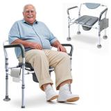 Retails for $170! Aliseniors Heavy Duty Bedside Commode, 500lbs Extra-Wide Bariatric Commode Chair for Adults & Seniors, Portable Toilet Seat with Arms, Adjustable Potty Chair Bucket with Lid, Tool-Fr