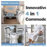 Retails for $170! Aliseniors Heavy Duty Bedside Commode, 500lbs Extra-Wide Bariatric Commode Chair for Adults & Seniors, Portable Toilet Seat with Arms, Adjustable Potty Chair Bucket with Lid, Tool-Fr
