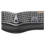 Backlit Bluetooth Ergonomic Keyboard, ProtoArc EK01 Plus Full Size Wireless Split Keyboard with Dual Bluetooth and USB, Cushioned Wrist Rest, Rechargeable for Windows/Mac/Android, Grey Black