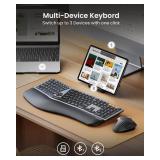 Backlit Bluetooth Ergonomic Keyboard, ProtoArc EK01 Plus Full Size Wireless Split Keyboard with Dual Bluetooth and USB, Cushioned Wrist Rest, Rechargeable for Windows/Mac/Android, Grey Black
