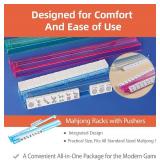 SSFUN Mahjong All-in-One Tile Rack & Pusher, Clear Acrylic Mahjong Rack and Pusher Combo, Modern American Majiang Tile Racks Set of 4 (Multi-Color)