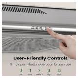 Retails for $111! FIREGAS Under Cabinet Range Hood 30 inch, Ducted/Ductless Convertible Kitchen Hood Over Stove Vent, LED Light, 3 Speed Exhaust Fan, Reusable Aluminum Filters, Push Button, with Charc