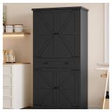 Retails for $190! BORNOON Pantry Organizers and Storage Cabinet, 70 Barn Door White Kitchen Cabinet with Drawers and Adjustable Shelf, Tall Pantry for Kitchen, Dining Room, Living Room Bedroom