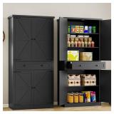 Retails for $190! BORNOON Pantry Organizers and Storage Cabinet, 70 Barn Door White Kitchen Cabinet with Drawers and Adjustable Shelf, Tall Pantry for Kitchen, Dining Room, Living Room Bedroom