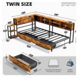 Retails for $230! Betterhood Corner Bed Frame with Storage Bookcase, Twin Daybed with 2 Drawers & Charging Station, Twin Size Platform Beds with LED Light, Teen Corner Bed for Living Room, Bedroom and